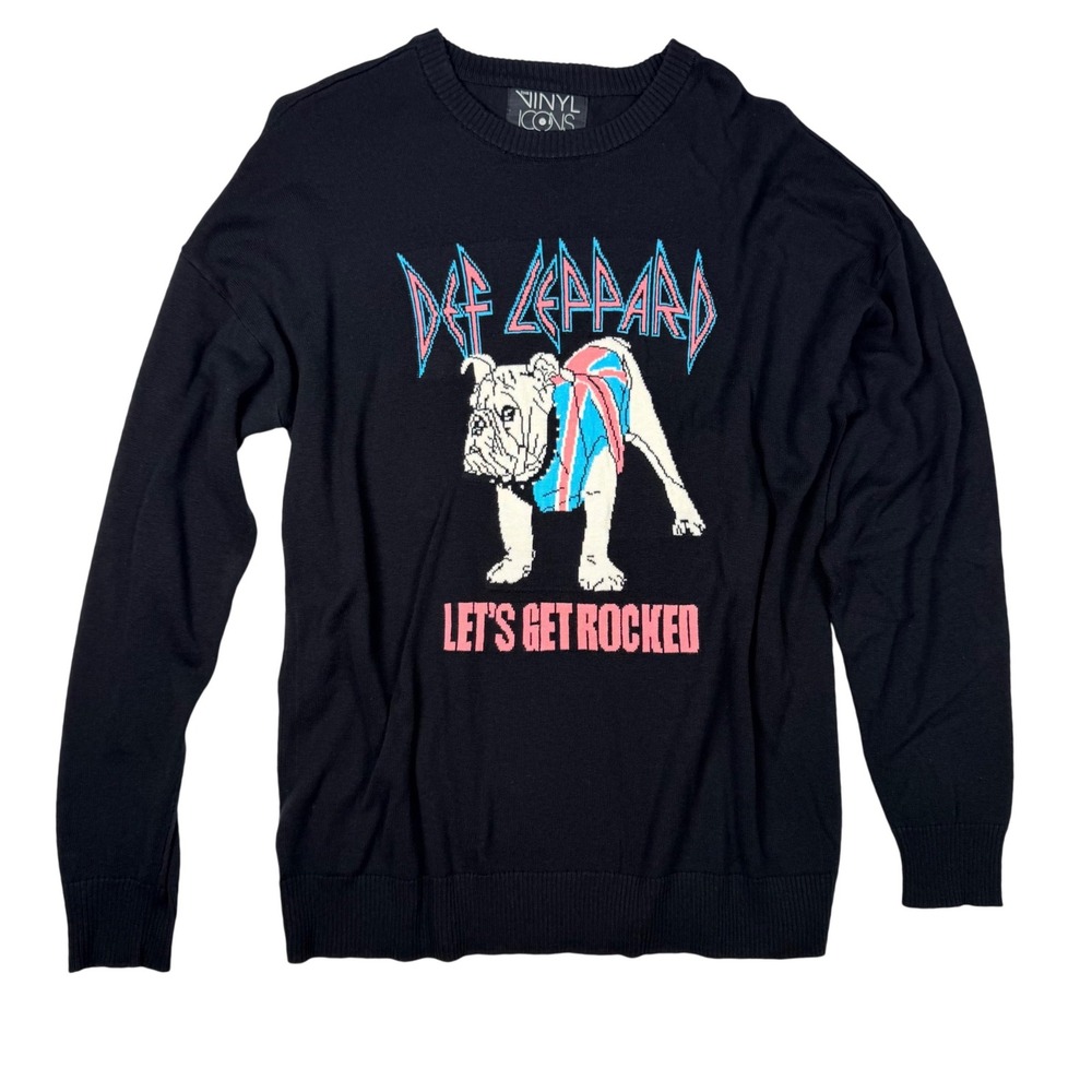 Vinyl Icons Def Leppard Sweater Mens‎ Medium Excellent Lets Get Rocked Bulldog